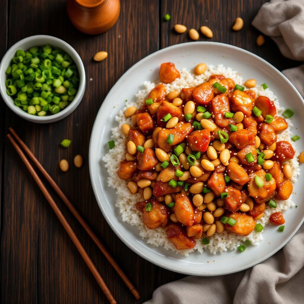Kung Pao Chicken with peanuts and dried chilies, a classic Sichuan stir-fry dish