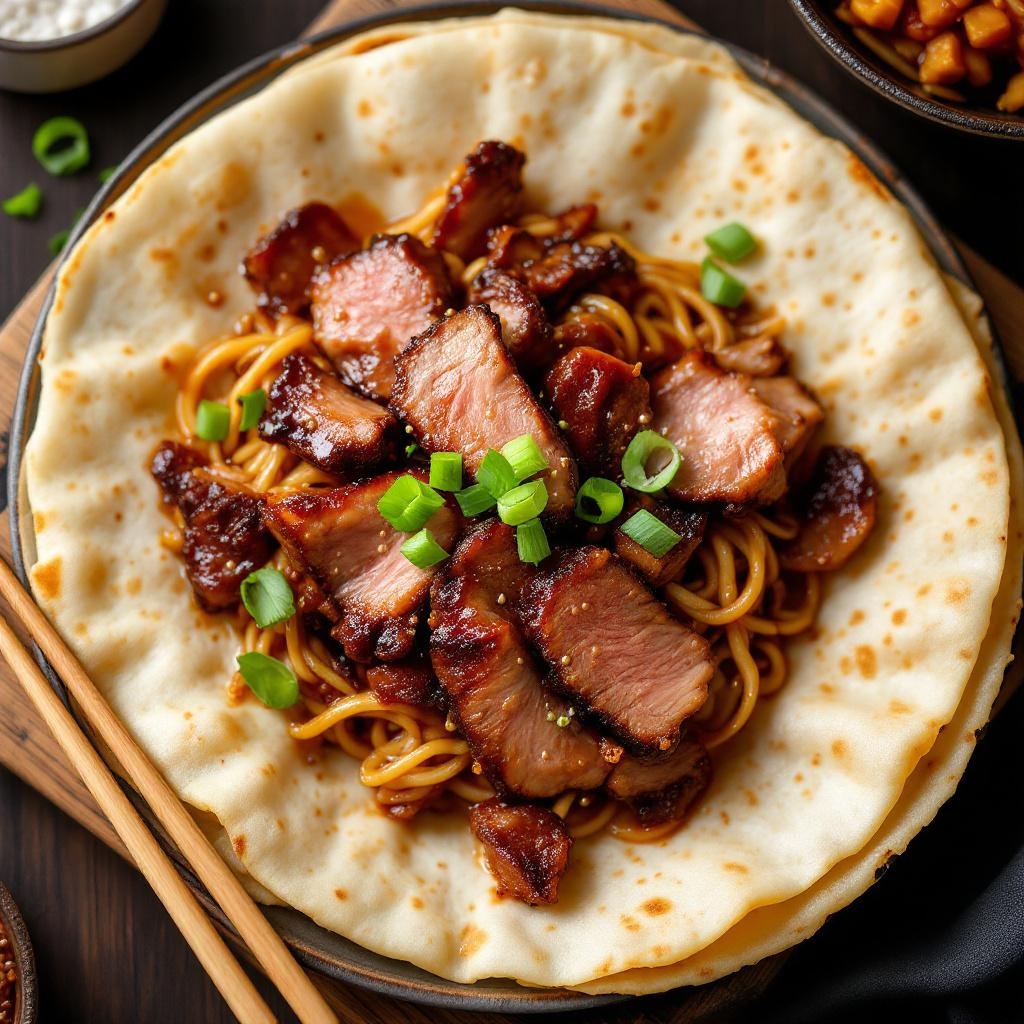 Peking Duck served with thin pancakes, scallions, and hoisin sauce