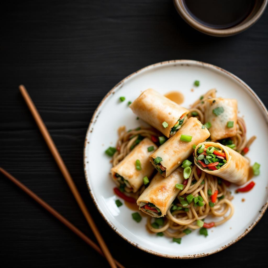 Chinese fried spring rolls, golden and crispy