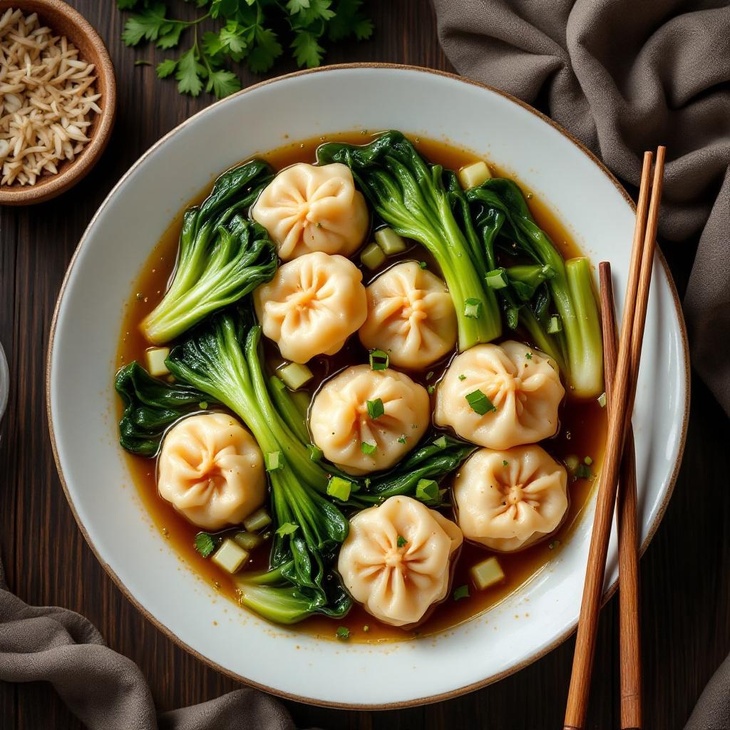 Cantonese wonton soup with pork dumplings in clear broth