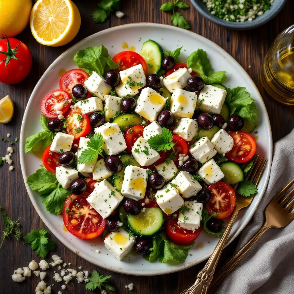 Greek Salad with Grilled Chicken — Mediterranean protein bowl, 320 calories, 30g protein