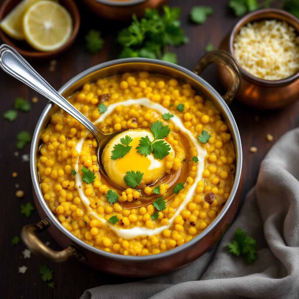 Moong Dal Khichdi - a warm bowl of rice and lentil porridge, ideal for breaking an intermittent fast