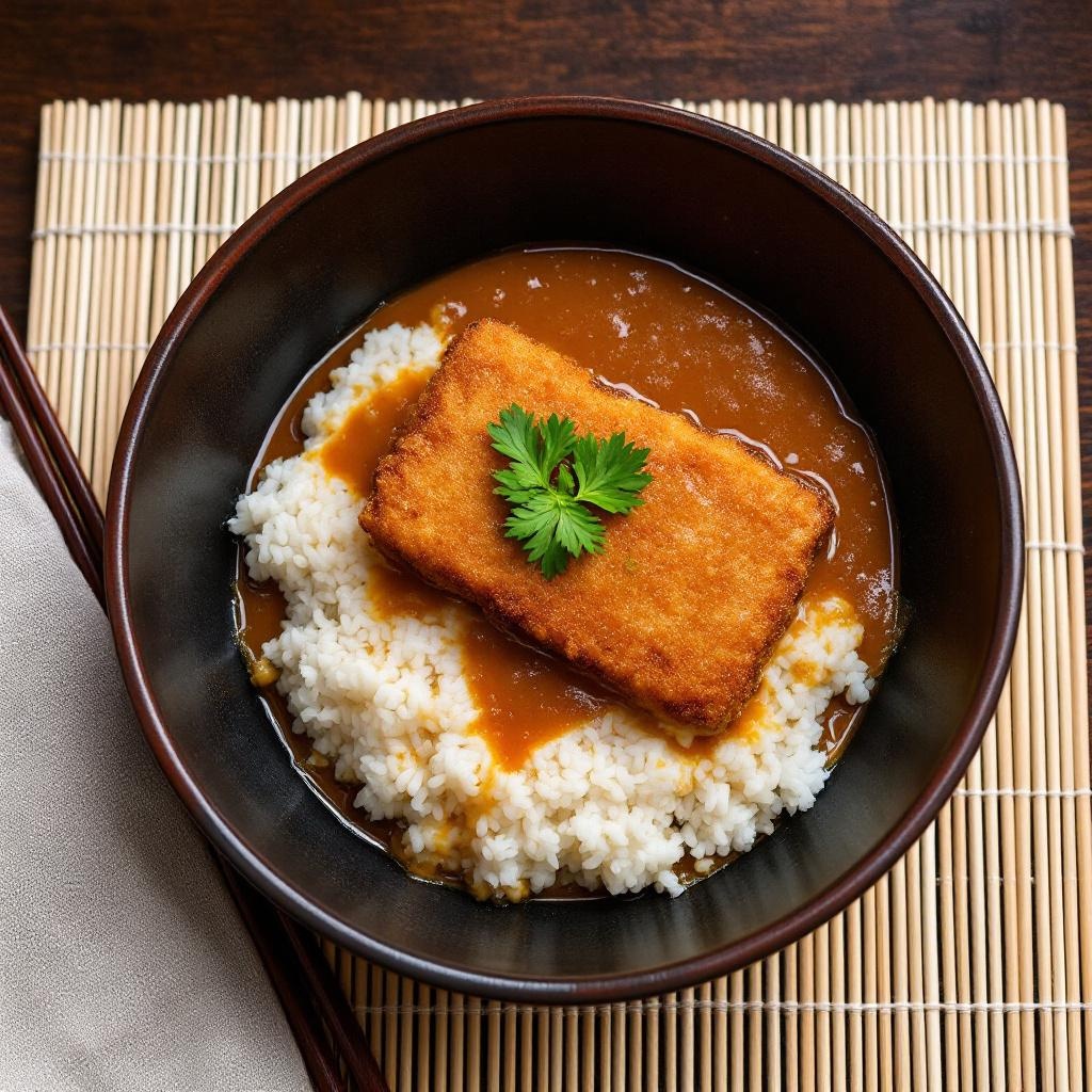 Japanese katsu curry with breaded pork cutlet, curry sauce, and rice