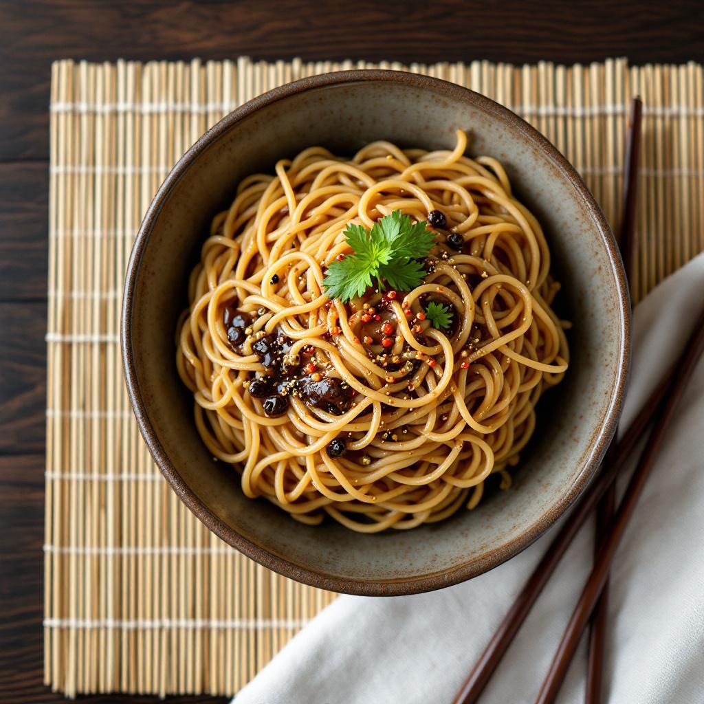 Cold soba buckwheat noodles with tsuyu dipping sauce