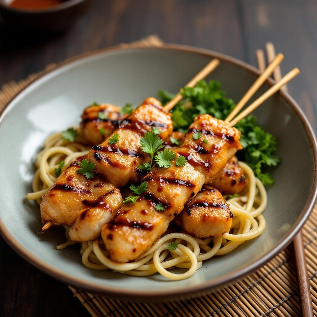 Yakitori Japanese grilled chicken skewers with tare glaze