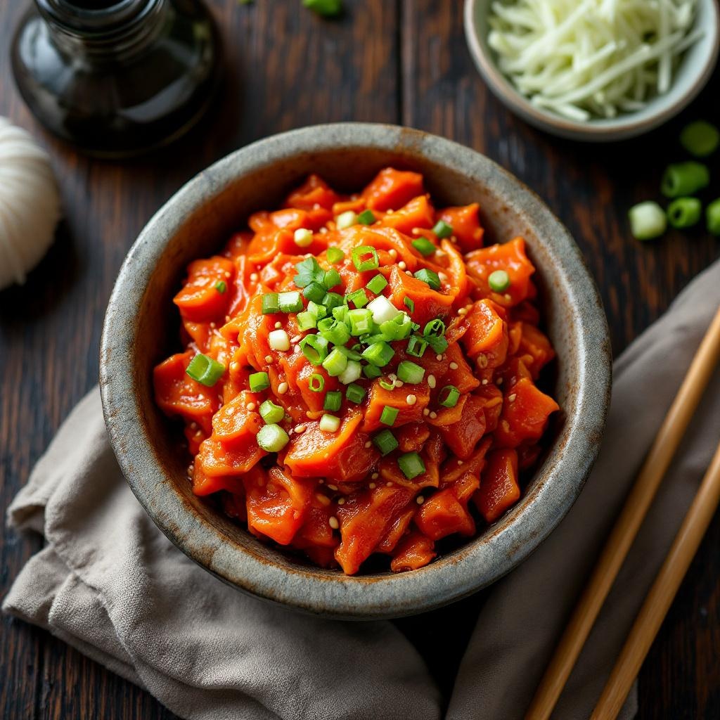 Kimchi traditional Korean fermented napa cabbage with chili