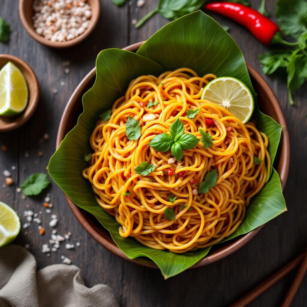 Pad See Ew wide rice noodles with dark soy sauce and Chinese broccoli