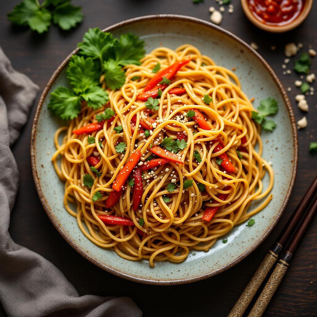 Pad Thai stir-fried rice noodles with shrimp, peanuts, and lime