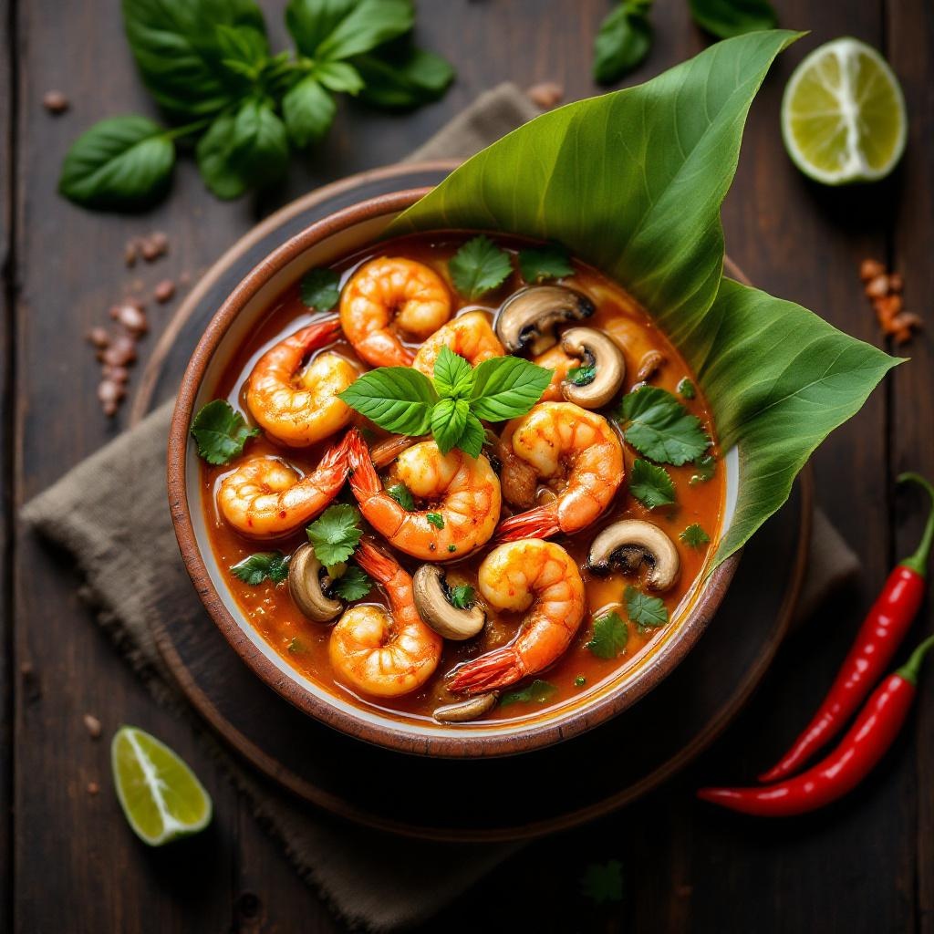 Tom Yum Goong spicy shrimp soup with lemongrass and galangal