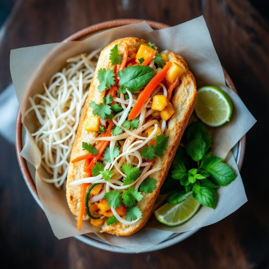 Banh Mi Vietnamese sandwich with pickled vegetables and pate