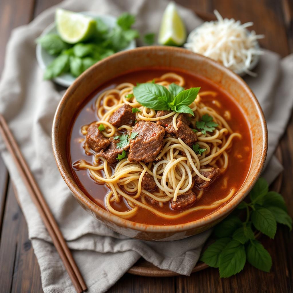 Bun Bo Hue spicy Vietnamese beef noodle soup from central Vietnam