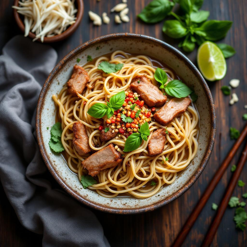 Cao Lau Hoi An thick noodles with pork and herbs