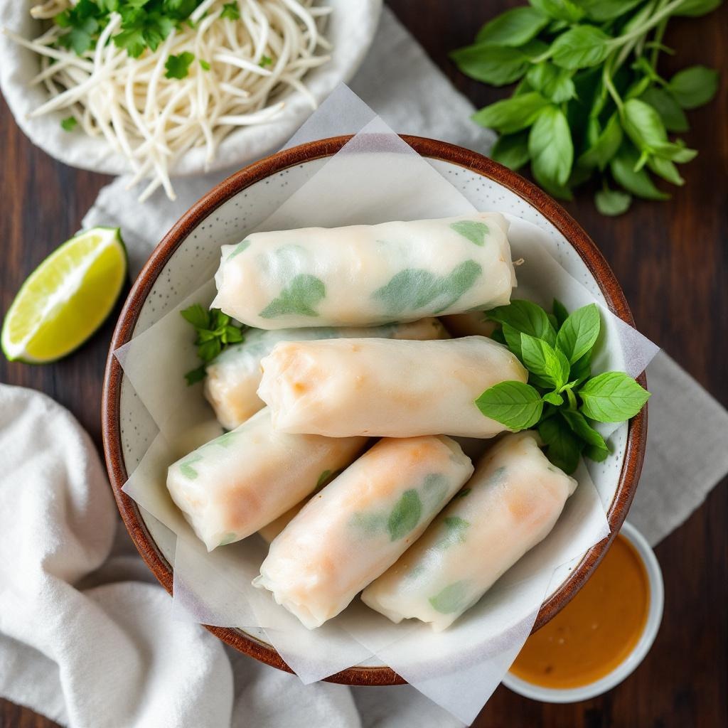 Goi Cuon Vietnamese fresh spring rolls with shrimp and herbs